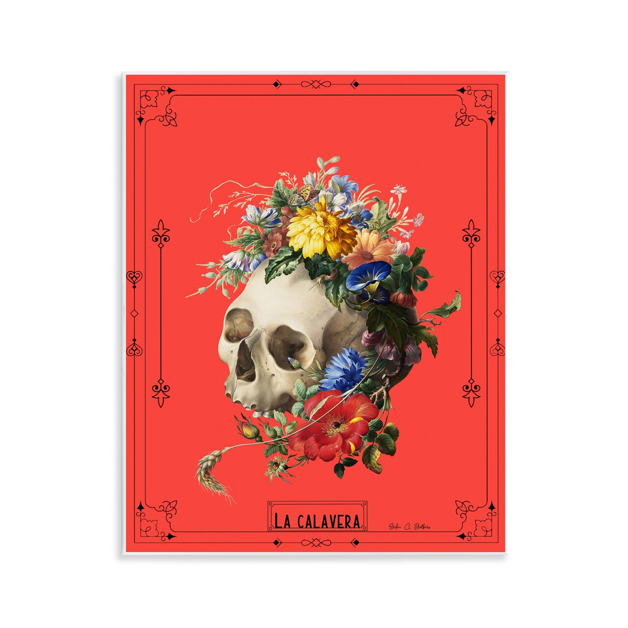 Stupell Industries Traditional Floral Adorned Skull Wall Plaque By Erika C. Brothers